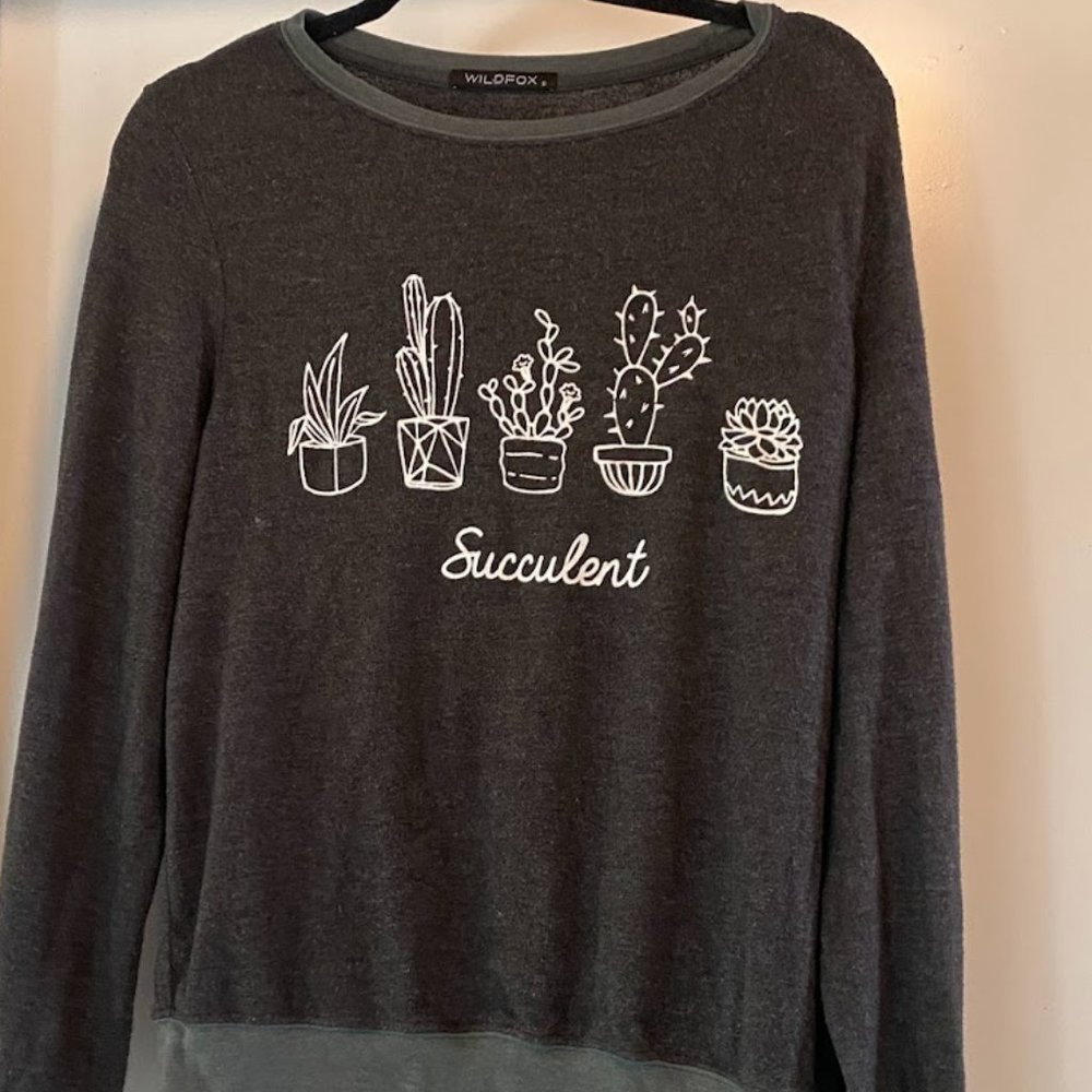Wildfox Succulent Pullover Jumper Dark Gray